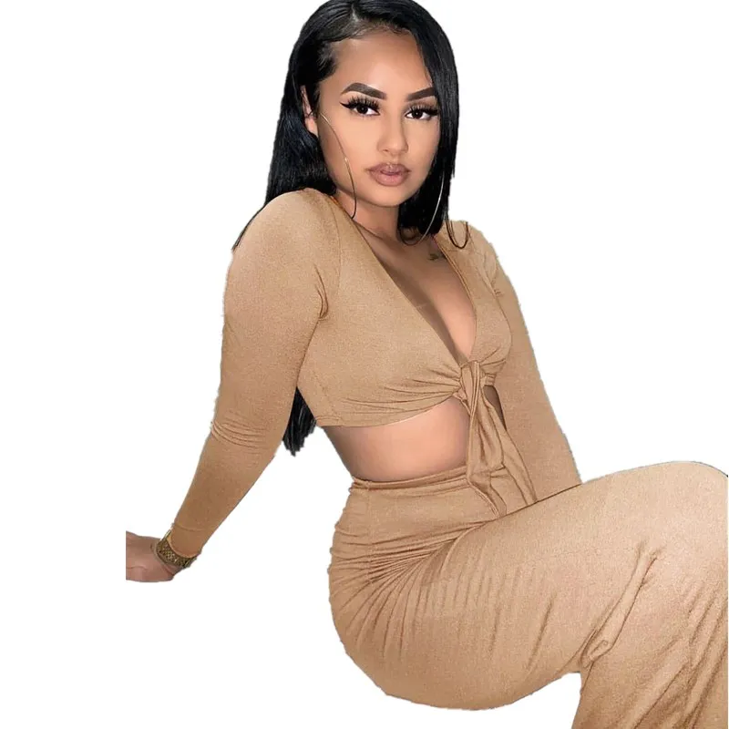Two Piece Set Tie Bow Sexy V Neck Bandage Long Sleeve Crop Top Wide Leg Pants High Waist Spring Autumn Solid Casual Women Suits
Two Piece Set Tie Bow Sexy V Neck Bandage Long Sleeve Crop Top Wide Leg Pants High Waist Spring Autumn Solid Casual Women Suits
