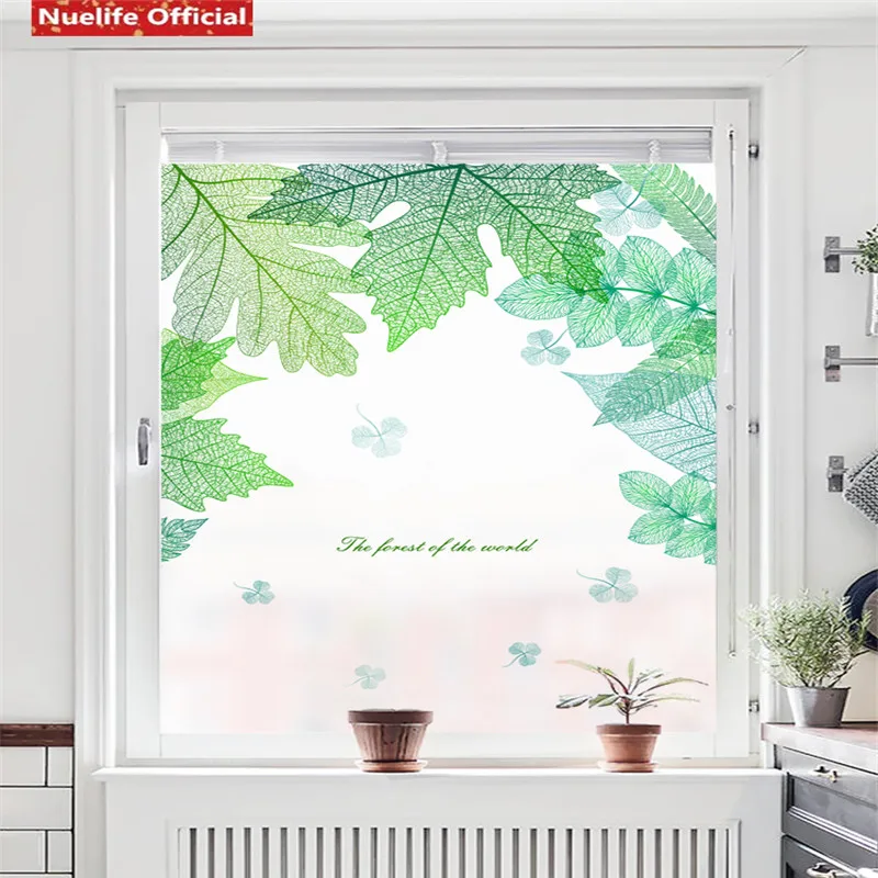 Forest green leaf pattern electrostatic frosted glass film living room bedroom bathroom kindergarten sliding door window | Дом и сад