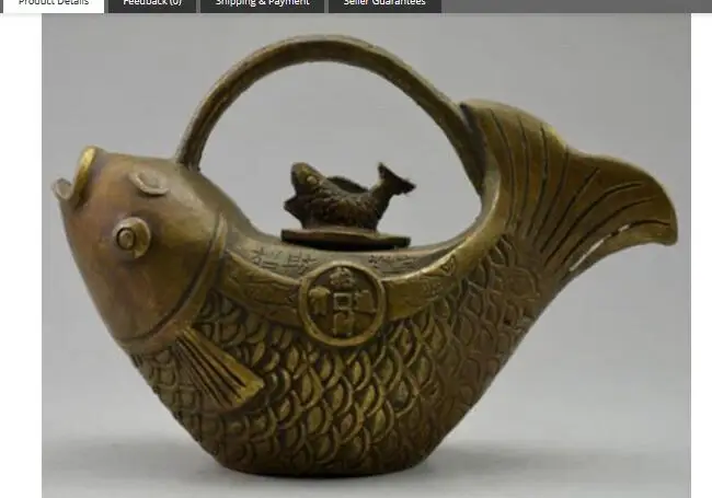 

Бронзовым украшения дома народной культуры латунь нежный интересный китайский благоприятный медь рыба статуя чайник / чайник