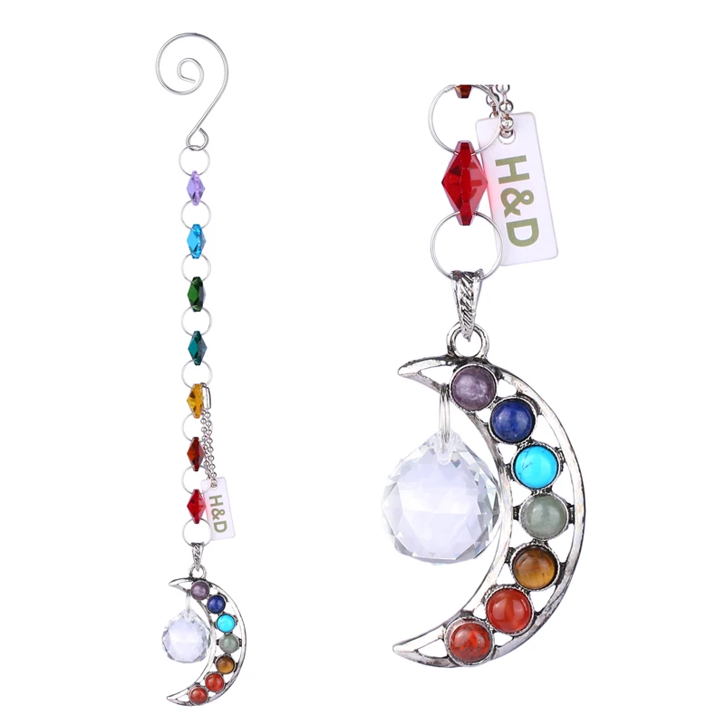 H&D Chakra Crystal Natural Stone Moon Suncatcher Crystal Prism Ball Half-moon Handmade Rainbow Ball Pendulum Hanging Pendant
H&D Chakra Crystal Natural Stone Moon Suncatcher Crystal Prism Ball Half-moon Handmade Rainbow Ball Pendulum Hanging Pendant