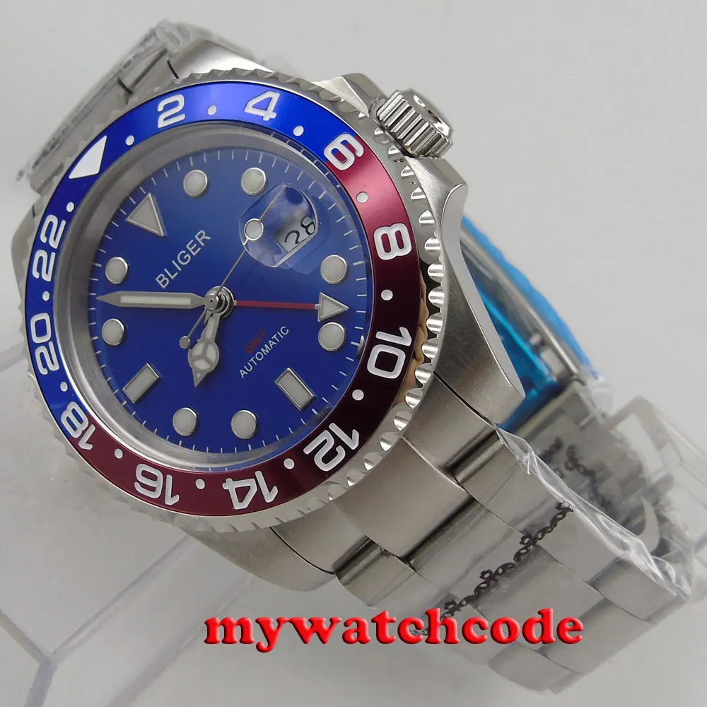 40mm Bliger red blue bezel blue dial luminous GMT date sapphire glass automatic mens watch 180
40mm Bliger red blue bezel blue dial luminous GMT date sapphire glass automatic mens watch 180