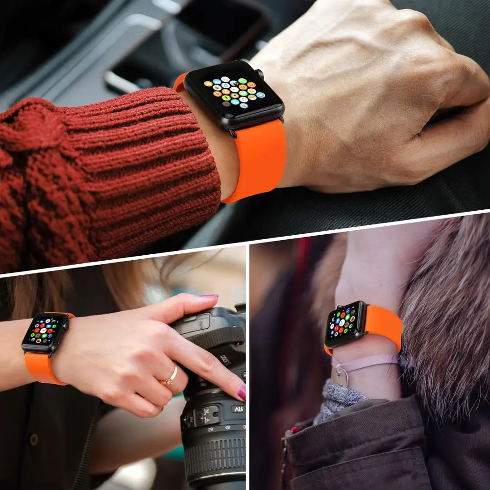 Ремешок для часов MAIKES оранжевый браслет Apple Watch 44 40 мм 42 38 Series 6 5 4 3 2 iWatch аксессуары