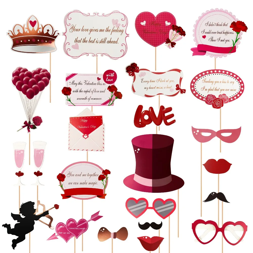 24pcs Wedding Photo Booth Props Just Married Photobooth Party Decorations Bridal Shower Bachelorette Accessories Valentine | Дом и сад