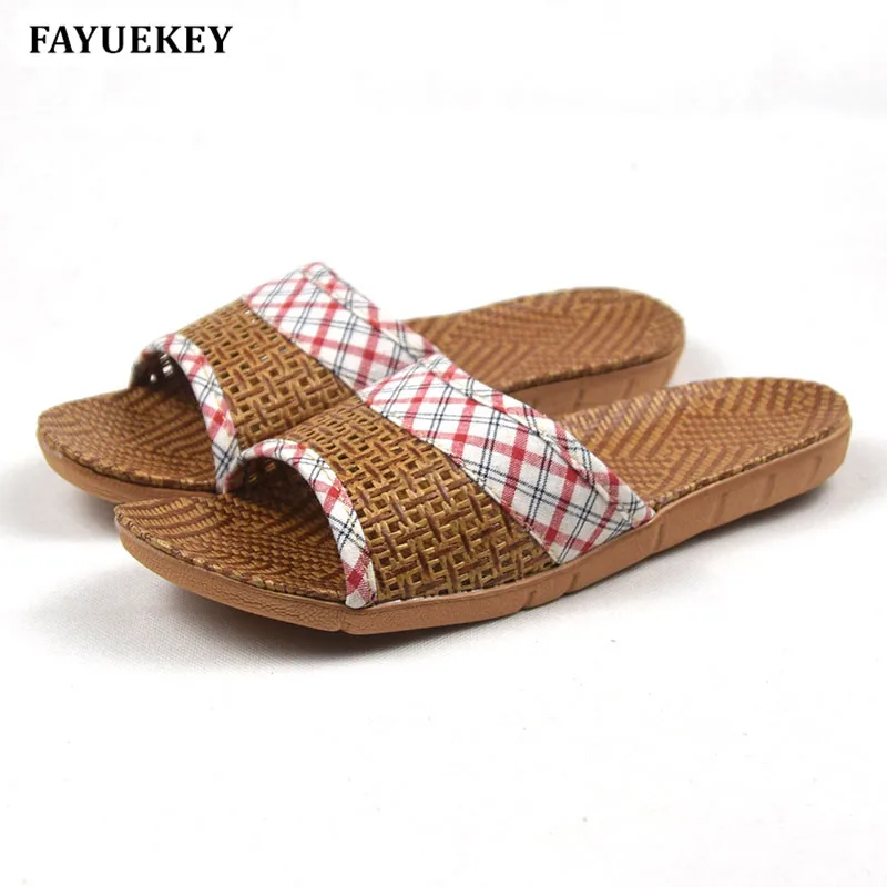Женские льняные шлепанцы FAYUEKEY летние дышащие в клетку пляжные на плоской подошве