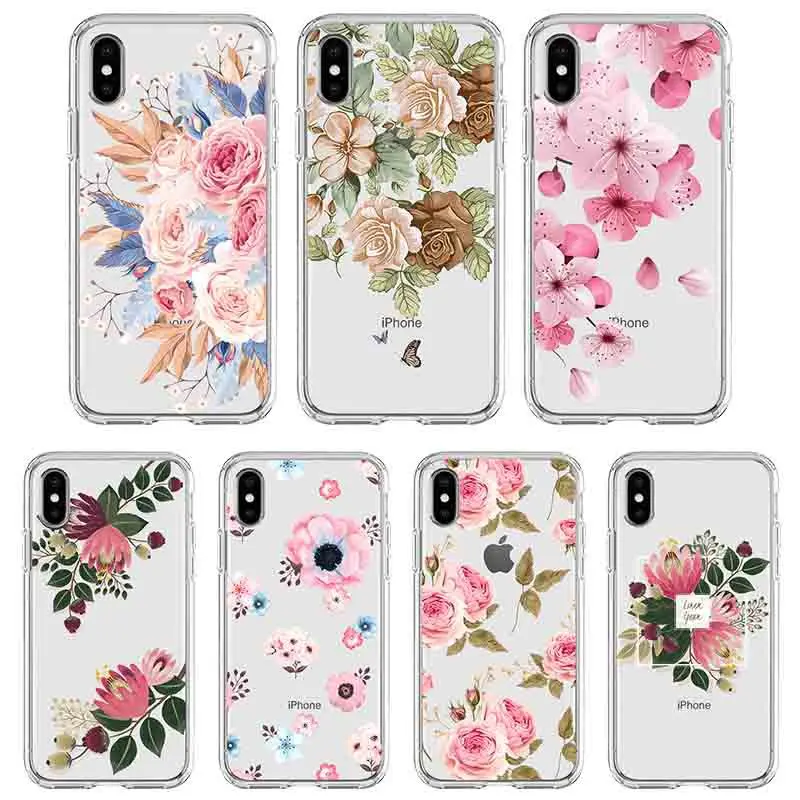 Чехол для мобильного телефона с цветочным рисунком iPhone X XR XS Max Мягкая силиконовая