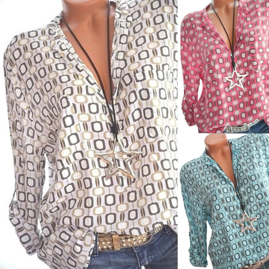 Light Thin New Women Tops Blouses Printed Long Sleeve Ladies Office Shirts Plus Size Button V-Neck Fashion Female Tee Top Blusas
Light Thin New Women Tops Blouses Printed Long Sleeve Ladies Office Shirts Plus Size Button V-Neck Fashion Female Tee Top Blusas