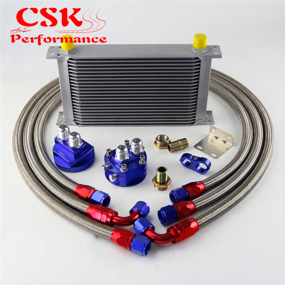 22 Row AN10 Universal Engine Transmission Oil Cooler British Type + Filter Adapter Kit Black/Silver/Blue
22 Row AN10 Universal Engine Transmission Oil Cooler British Type + Filter Adapter Kit Black/Silver/Blue