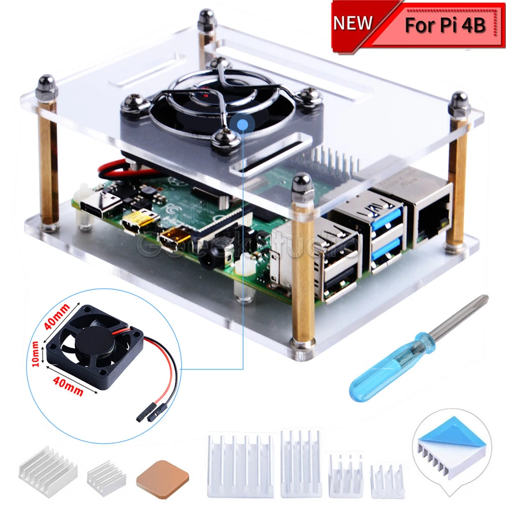 Чехол для Raspberry Pi 4, Модель B, акриловый прозрачный корпус, темно-коричневый прозрачный чехол с 4010 вентилятором охлаждения для RPI 4B / 3B + / 3B
Чехол для Raspberry Pi 4, Модель B, акриловый прозрачный корпус, темно-коричневый прозрачный чехол с 4010 вентилятором охлаждения для RPI 4B / 3B + / 3B