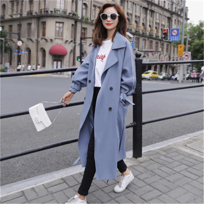 2019 Autumn Women Casual Windbreakers Solid Sashes Cotton Polyester Wide-waisted Office Lady Thin Long Blue Black Coats 761
2019 Autumn Women Casual Windbreakers Solid Sashes Cotton Polyester Wide-waisted Office Lady Thin Long Blue Black Coats 761