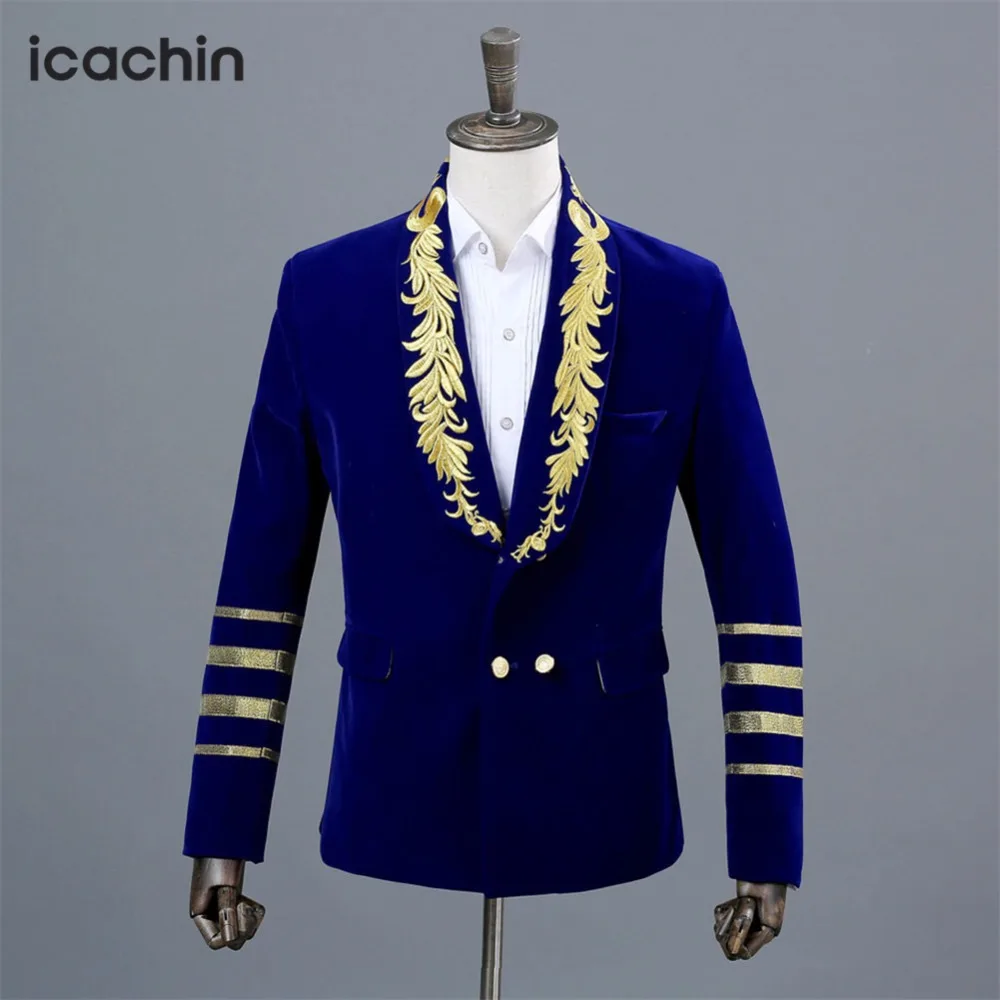Blue Velvet Mens Blazer Masculino Stage Costumes For Singers Embroidery Jacket Burgundy Men Blazer Hombre Men's Velvet Blazer
Blue Velvet Mens Blazer Masculino Stage Costumes For Singers Embroidery Jacket Burgundy Men Blazer Hombre Men's Velvet Blazer