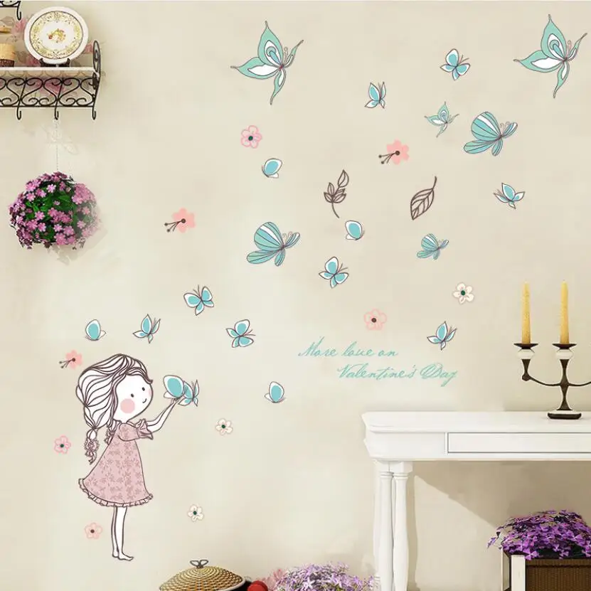 Diy Lovely Baby Girl Bedroom Decor Wall Stickers Cute Cartoon Butterfly Flying Home Children Rooms Naklejki Dekoracyjne XN194 | Дом и сад
