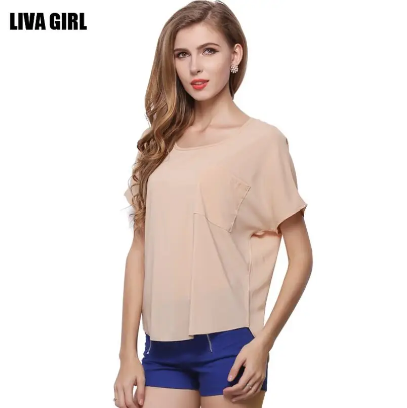 2016 мода pure color короткие футболки женский прозрачный шифон рубашка женщины