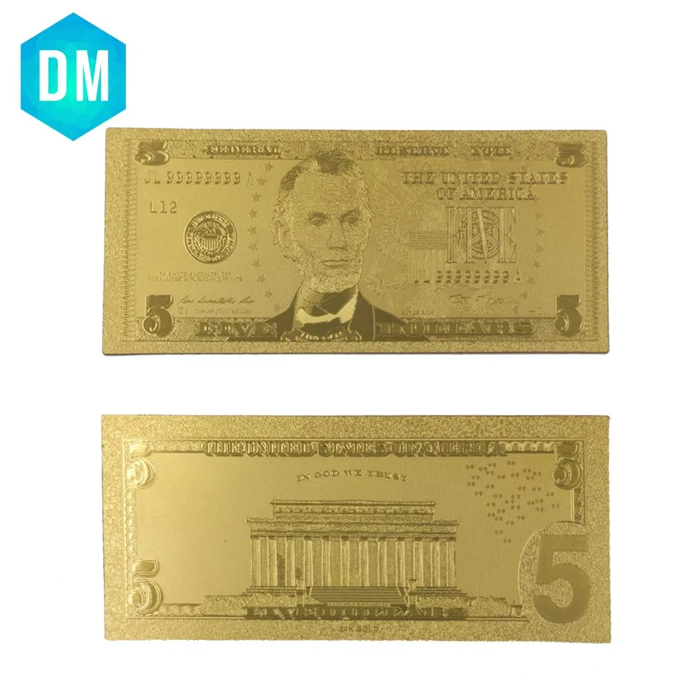 Hot Sale USA Gold Banknote 5 Dollar Banknotes Replica Money Bills Gold Plated Business Gift Collection
Hot Sale USA Gold Banknote 5 Dollar Banknotes Replica Money Bills Gold Plated Business Gift Collection