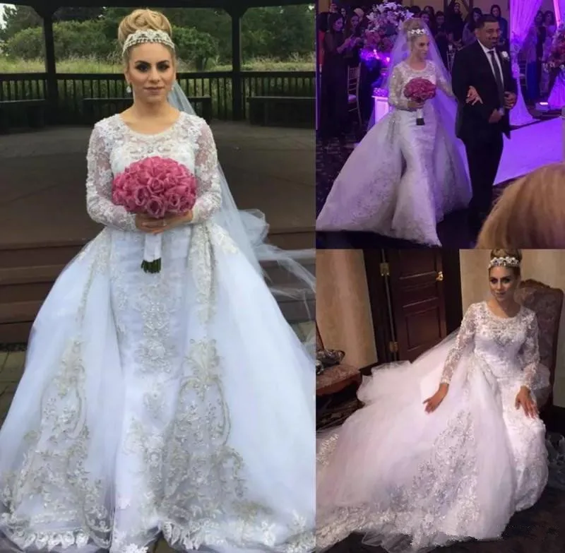White Lace Crystal Wedding Dress Long Sleeves Mermaid Bridal Dresses With Detachable Train Wedding Gowns Vestido De Noiva
White Lace Crystal Wedding Dress Long Sleeves Mermaid Bridal Dresses With Detachable Train Wedding Gowns Vestido De Noiva