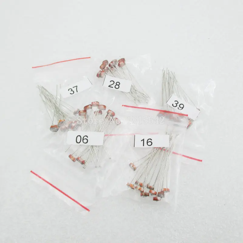 50PCS(5 values * 10pcs) LDR Photo Light Sensitive Resistor Photoelectric Photoresistor Kit for 5506 5516 5528 5537 5539
50PCS(5 values * 10pcs) LDR Photo Light Sensitive Resistor Photoelectric Photoresistor Kit for 5506 5516 5528 5537 5539