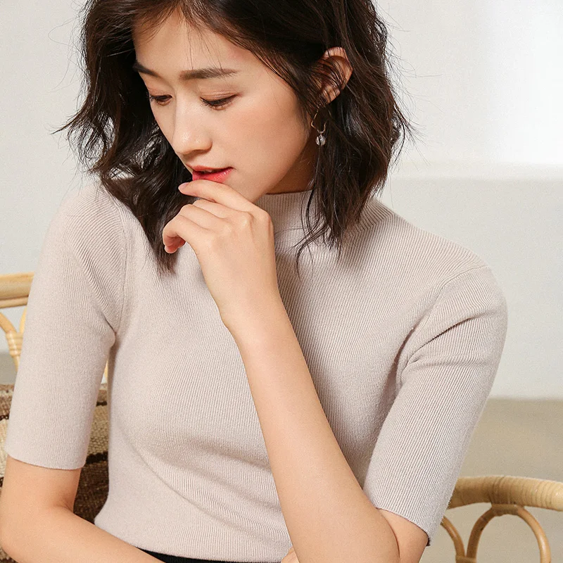 Cashmere turtleneck sweater female autumn new tight thin section sweater Korean version of the solid color sleeve short sleeve
Cashmere turtleneck sweater female autumn new tight thin section sweater Korean version of the solid color sleeve short sleeve