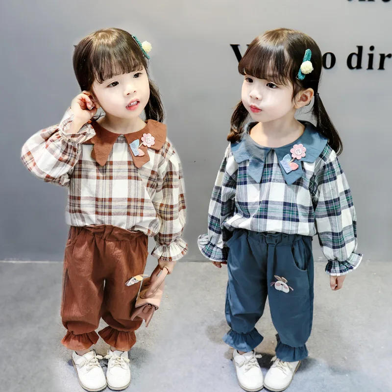 2019 Infant Girls Clothes Outfits Long Sleeve Cotton Big Plaid Shirt + Trousers 2pcs Set spring autumn Children Clothes Suit
2019 Infant Girls Clothes Outfits Long Sleeve Cotton Big Plaid Shirt + Trousers 2pcs Set spring autumn Children Clothes Suit