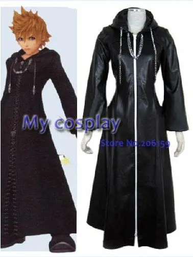 

Anime Kingdom Hearts Organization XIII Roxas cosplay costume for Halloween Cosplay parties Men Leather Coat Zipper Cloak Black