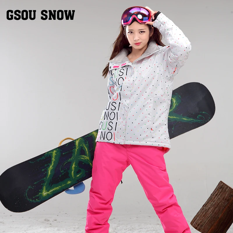 GSOU/Зимний женский лыжный костюм с двойной доской уличная Толстая теплая дышащая