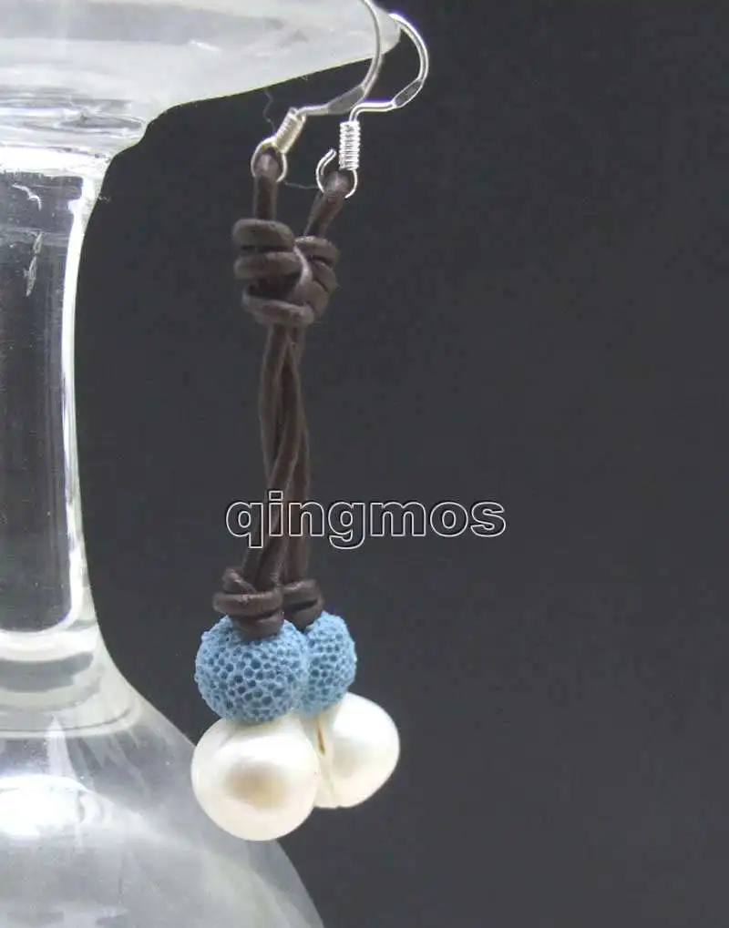 Big 10-11mm White Potato Natural Freshwater Pearl with blue Lava rock dangle earring & Genuine Leather-ear427 Free shipping
Big 10-11mm White Potato Natural Freshwater Pearl with blue Lava rock dangle earring & Genuine Leather-ear427 Free shipping
