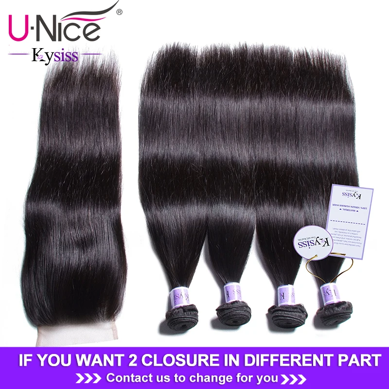 Волосы UNICE Kysiss серии перуанские прямые пучки волос с закрытием 4*4 швейцарские