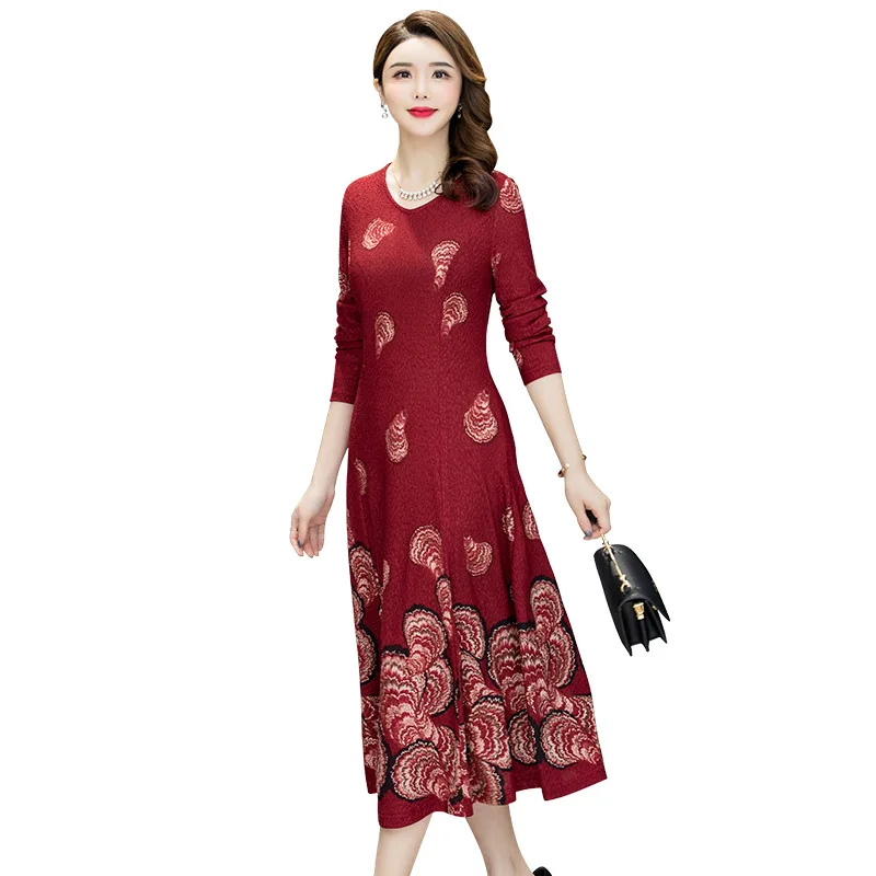 Factory straight spring and autumn new big pendulum printed knee slim long dress female high-end temperament Mother dress
Factory straight spring and autumn new big pendulum printed knee slim long dress female high-end temperament Mother dress