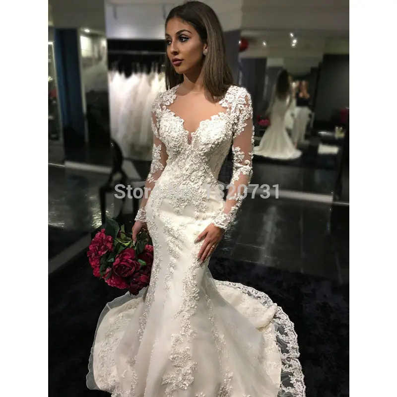 Luxury Beaded White Mermaid Wedding Dresses 2020 Long Sleeve Lace Sheer Back Wedding Gown Vestido De Novia Sirena robe de mariee
Luxury Beaded White Mermaid Wedding Dresses 2020 Long Sleeve Lace Sheer Back Wedding Gown Vestido De Novia Sirena robe de mariee