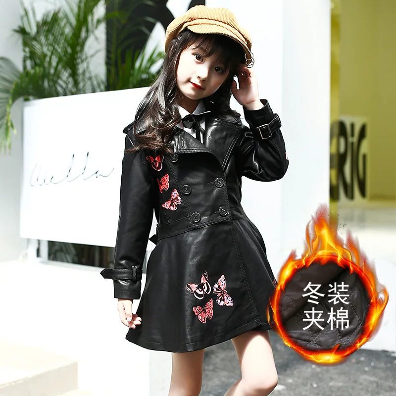 Plus Cotton Leather Jacket For Girls Fashion Turn Collar Butterfly Printed Leather Coat For Girl Children Outerwear 120-160
Plus Cotton Leather Jacket For Girls Fashion Turn Collar Butterfly Printed Leather Coat For Girl Children Outerwear 120-160
