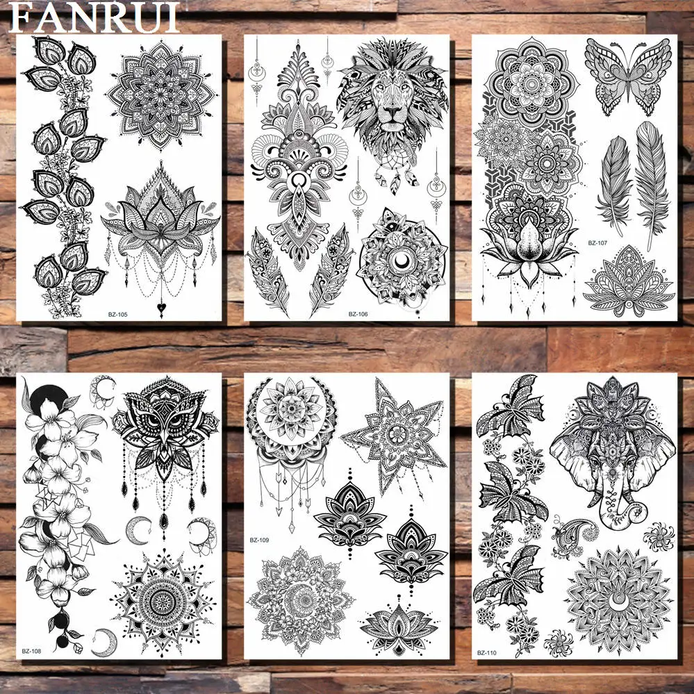 FANRUI Waterproof Black Henna Mandala Tattoos Temporary Body Art Tattoo Sticker For Women Lion Pendant Fake Jewelry Tattoo Paper
FANRUI Waterproof Black Henna Mandala Tattoos Temporary Body Art Tattoo Sticker For Women Lion Pendant Fake Jewelry Tattoo Paper