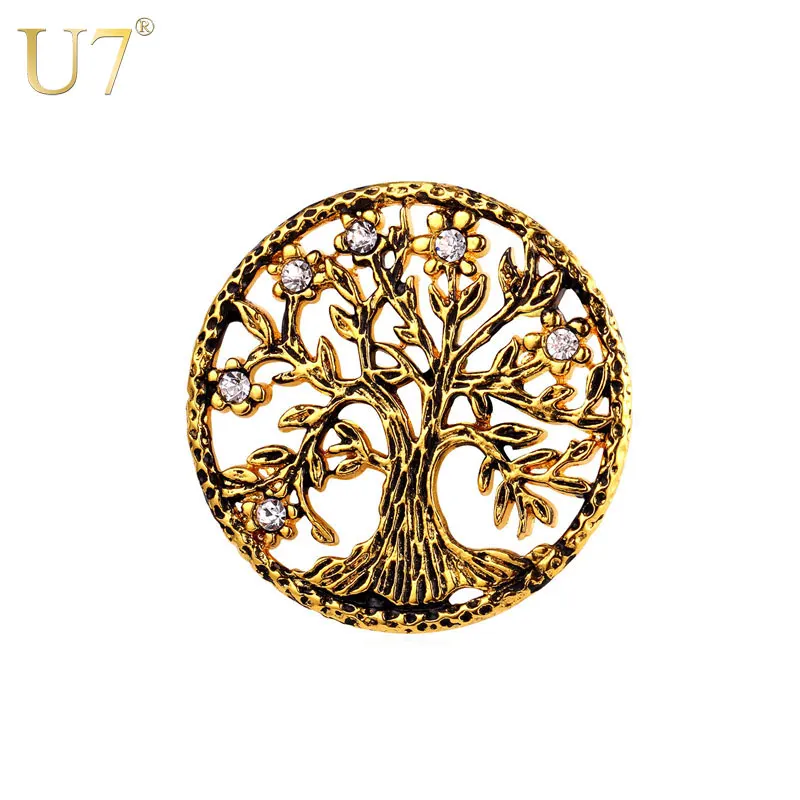 U7 Brand Tree of Life Brooches Gold Color Stainless Steel Rhinestone Men/Women Lucky Jewelry Round Vintage Pins Broches B117
U7 Brand Tree of Life Brooches Gold Color Stainless Steel Rhinestone Men/Women Lucky Jewelry Round Vintage Pins Broches B117