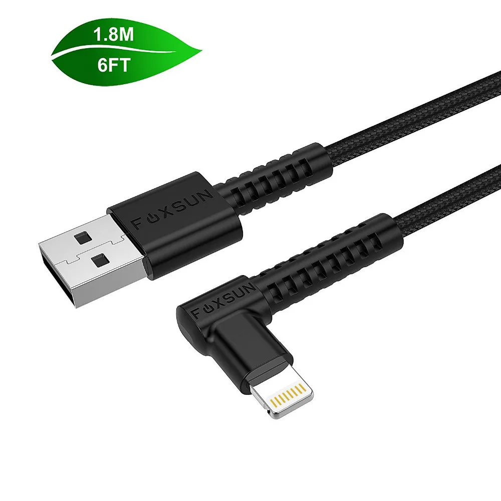90 Degree for Lightning to USB Cable Nylon Braided, Foxsun 6FT right angle lightning cable for iPhone X/8/8plus/ 7/7 Plus/6S/6/5
90 Degree for Lightning to USB Cable Nylon Braided, Foxsun 6FT right angle lightning cable for iPhone X/8/8plus/ 7/7 Plus/6S/6/5
