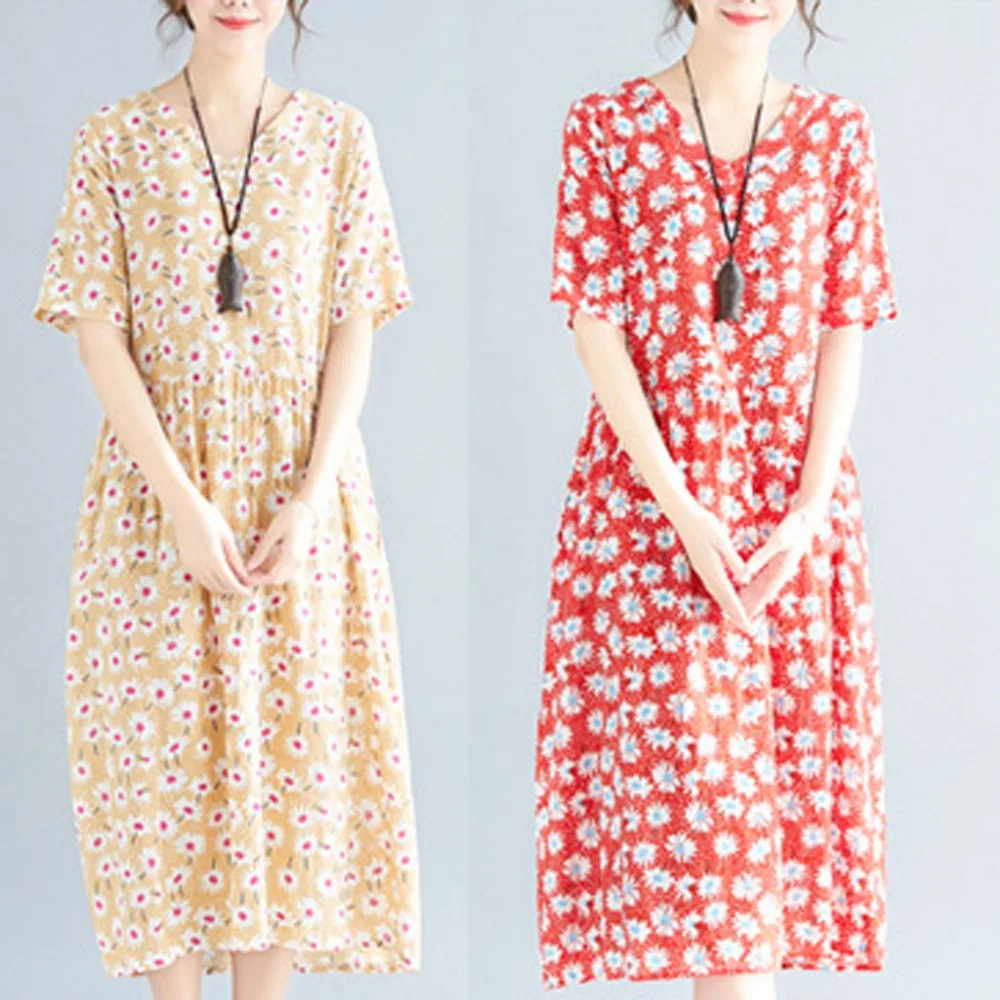 2020 new summer Fashion Women Floral Print Cotton Linen Vintage Loose O Neck Short Sleeves Mid-calf Dresses sukienki damskie #F7
2020 new summer Fashion Women Floral Print Cotton Linen Vintage Loose O Neck Short Sleeves Mid-calf Dresses sukienki damskie #F7