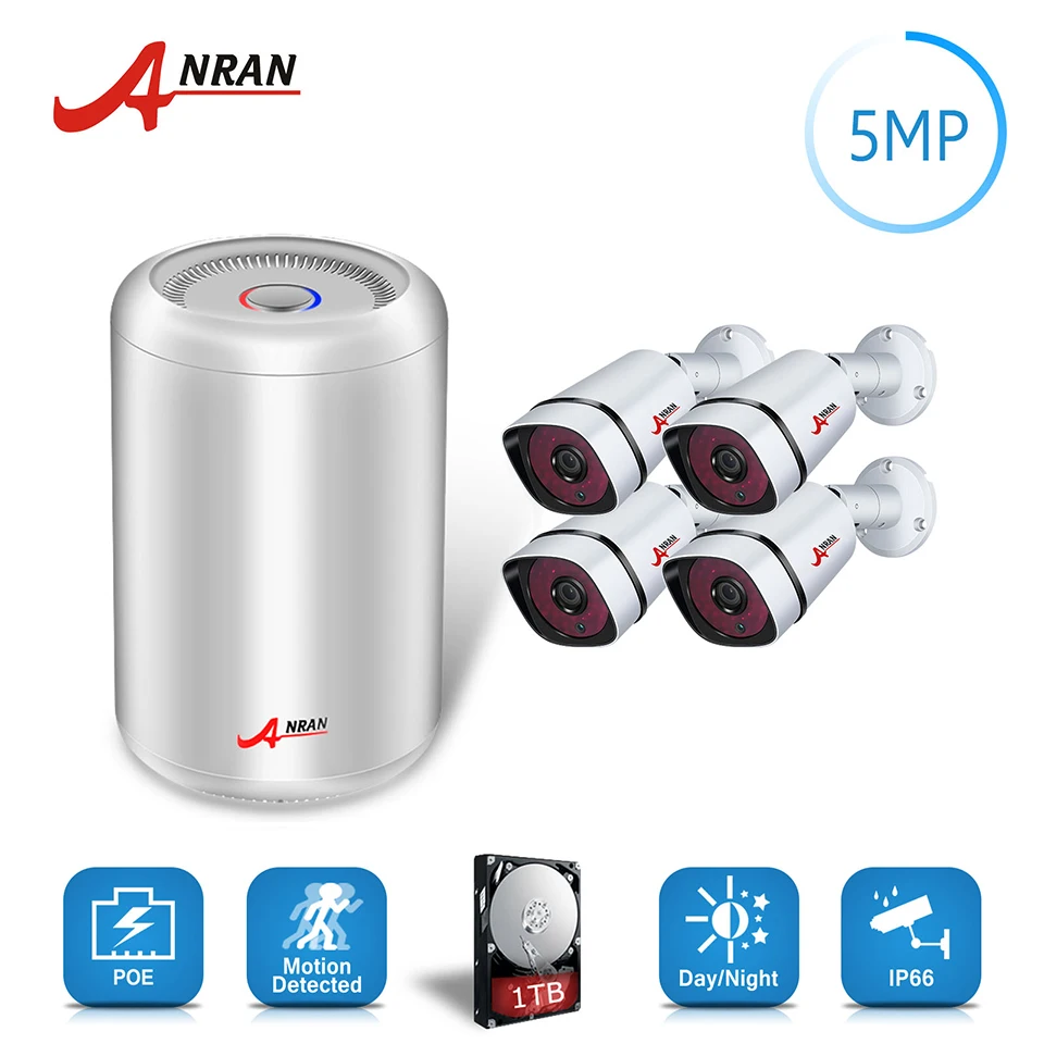 ANRAN CCTV 4CH H.265 NVR 5.0MP HD POE 1920 P ИК День Ночное видение Водонепроницаемый ip-камера c