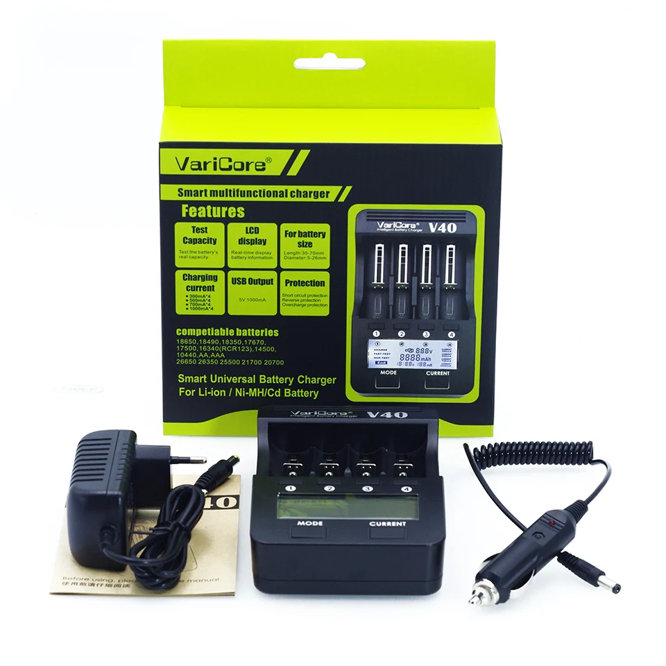 2020 VariCore V40 3.7V 18650 26650 18350 16340 18500 25500 10440 17500 NiMH 1.2V AA AAA 5V output LCD smart battery charger
2020 VariCore V40 3.7V 18650 26650 18350 16340 18500 25500 10440 17500 NiMH 1.2V AA AAA 5V output LCD smart battery charger