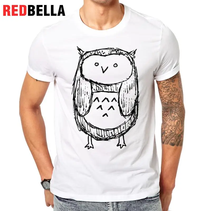 REDBELLA футболка Для мужчин Harajuku Kawaii милые Животные Сова эскиз смешно прекрасный
