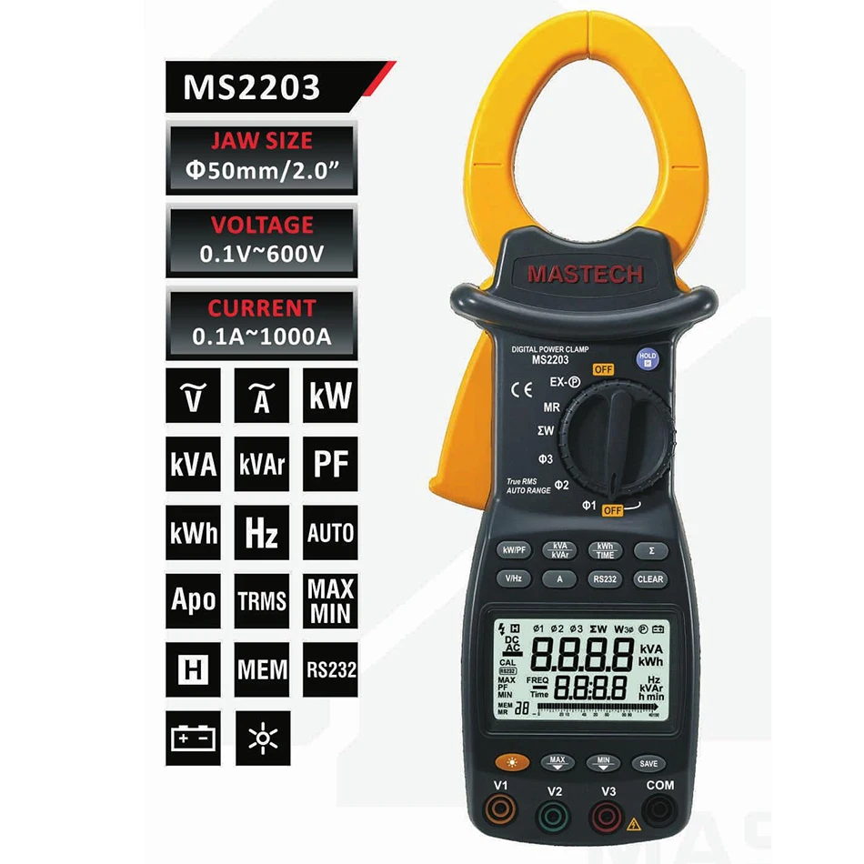 MASTECH MS2203 MS2205 Высокая чувствительность 3 фазы TRMS Цифровой Токоизмерительные
