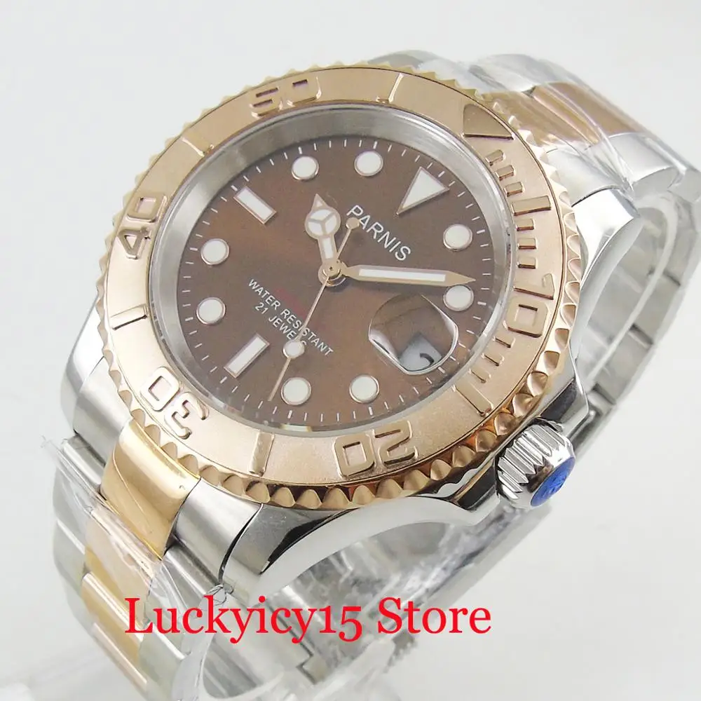 Top Brand PARNIS Gold Plated Bracelet 41mm Brown Dial With Date Window Ceramic Bezel Automatic Mechanical Men's Watch
Top Brand PARNIS Gold Plated Bracelet 41mm Brown Dial With Date Window Ceramic Bezel Automatic Mechanical Men's Watch