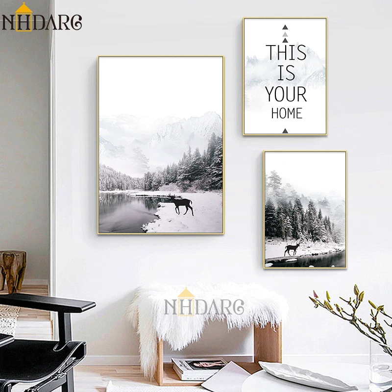 Landscape Canvas Poster Nordic Decoration Snow Deer Quote Wall Art Print Painting Decorative Picture Scandinavian Home Decor
Landscape Canvas Poster Nordic Decoration Snow Deer Quote Wall Art Print Painting Decorative Picture Scandinavian Home Decor