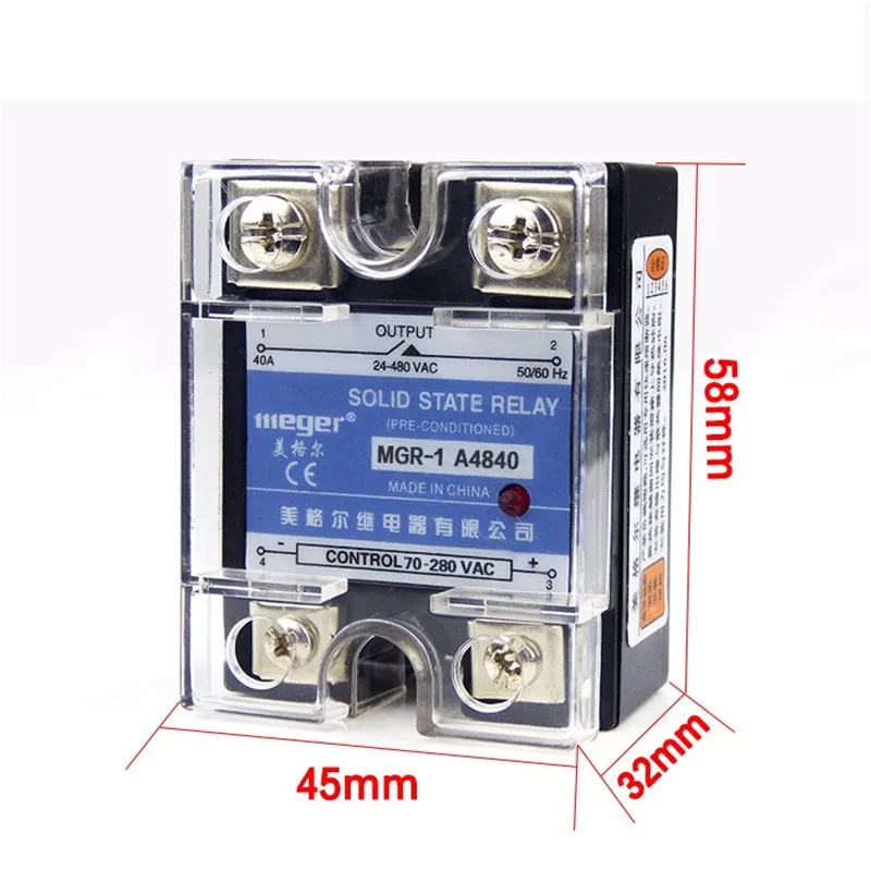 Normally open single-phase solid state relay SSR MGR-1 A4840 40A AC-AC control voltage 70-280V AC
Normally open single-phase solid state relay SSR MGR-1 A4840 40A AC-AC control voltage 70-280V AC