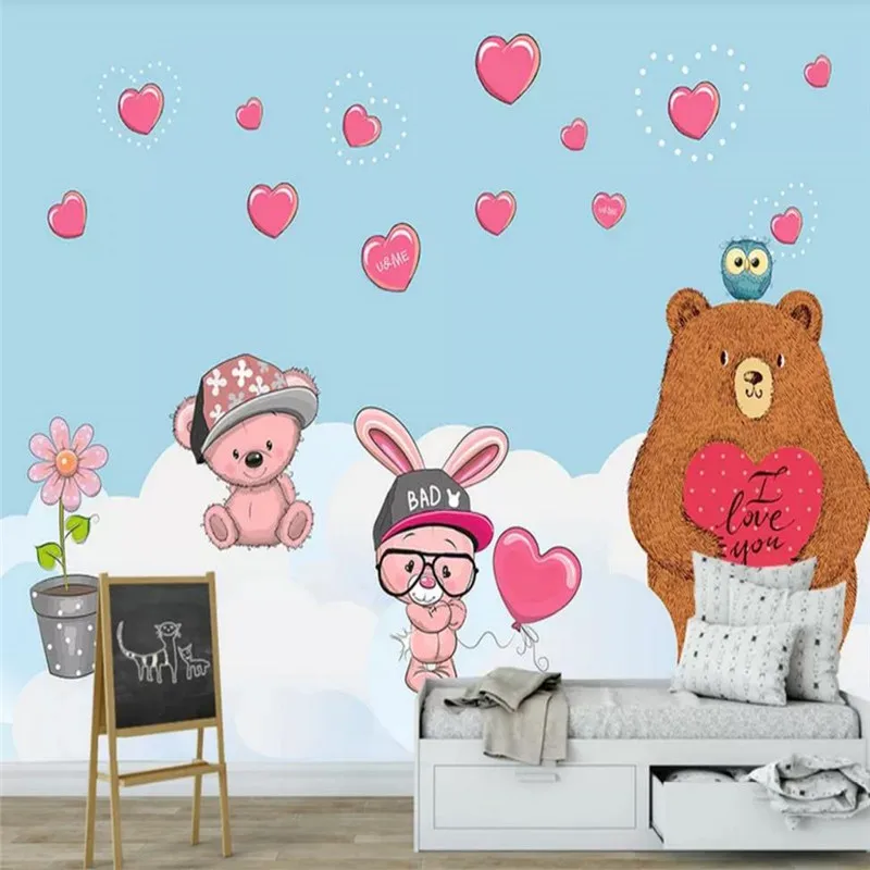 Custom wallpaper fashion love big bear rabbit children bedroom wall - decorative waterproof material
Custom wallpaper fashion love big bear rabbit children bedroom wall - decorative waterproof material