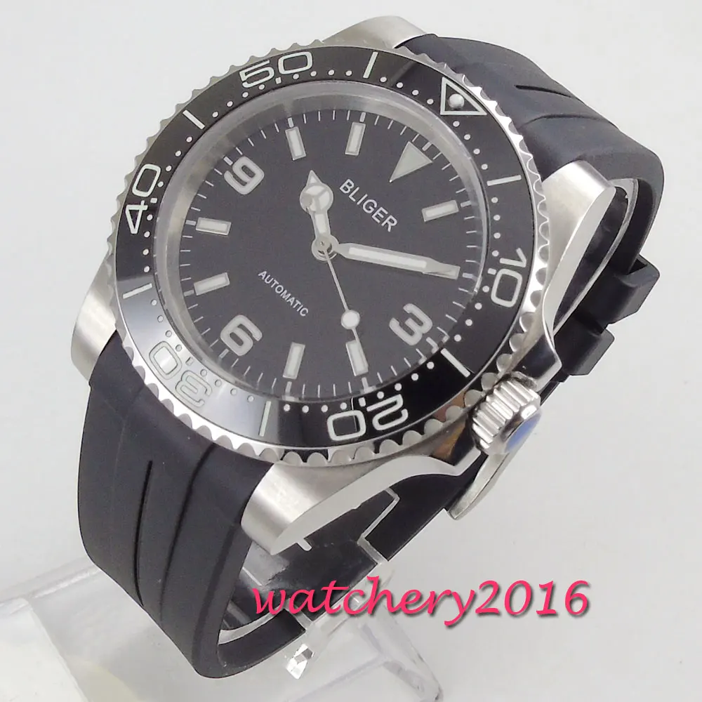 40mm Bliger black dial luminous Hands Rubber strap Sapphire Glass Date Ceramic Bezel NH35A PT5000 Automatic Movement Men's Watch
40mm Bliger black dial luminous Hands Rubber strap Sapphire Glass Date Ceramic Bezel NH35A PT5000 Automatic Movement Men's Watch