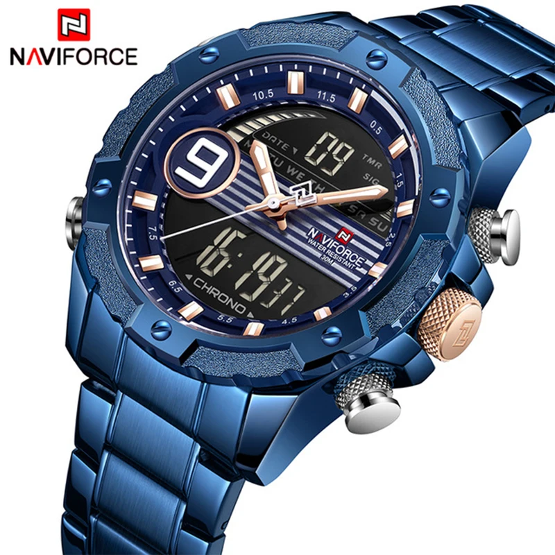 2019 Men Watch NAVIFORCE Casual Sports Digital Chronograph Military Dual Display Stainless Steel Quartz Waterproof Wristwatches
2019 Men Watch NAVIFORCE Casual Sports Digital Chronograph Military Dual Display Stainless Steel Quartz Waterproof Wristwatches
