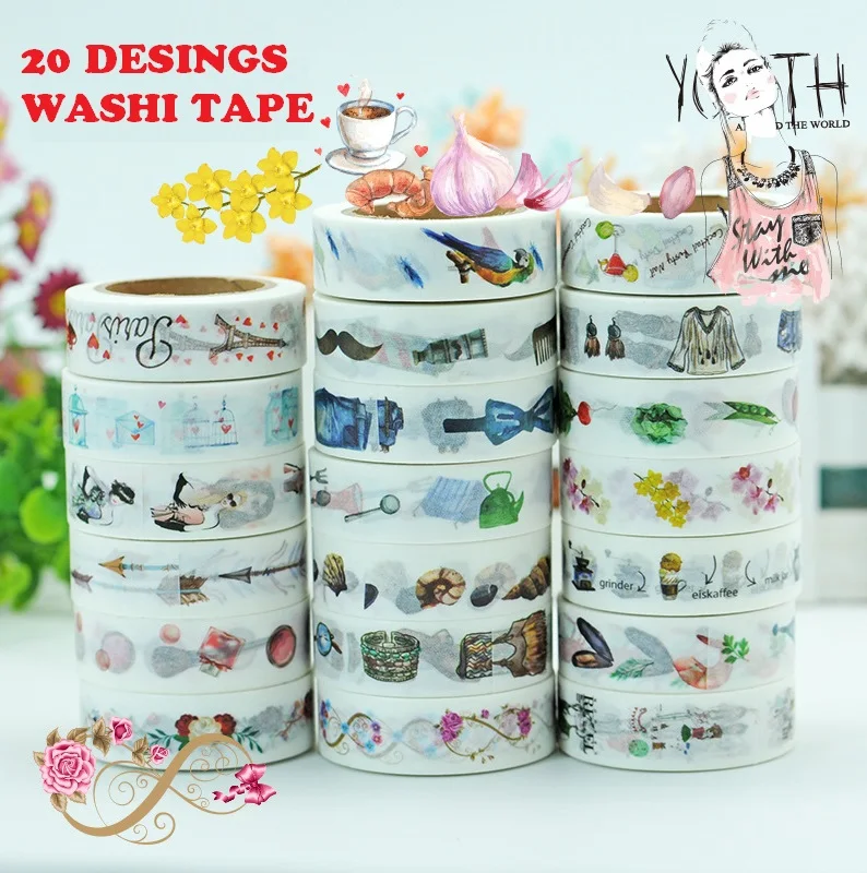 20Designs Girls/Bird/Shells/Food/Flowers/Clothes Japanese Washi Decorative Adhesive DIY Masking Paper Tape Label Sticker gift
20Designs Girls/Bird/Shells/Food/Flowers/Clothes Japanese Washi Decorative Adhesive DIY Masking Paper Tape Label Sticker gift