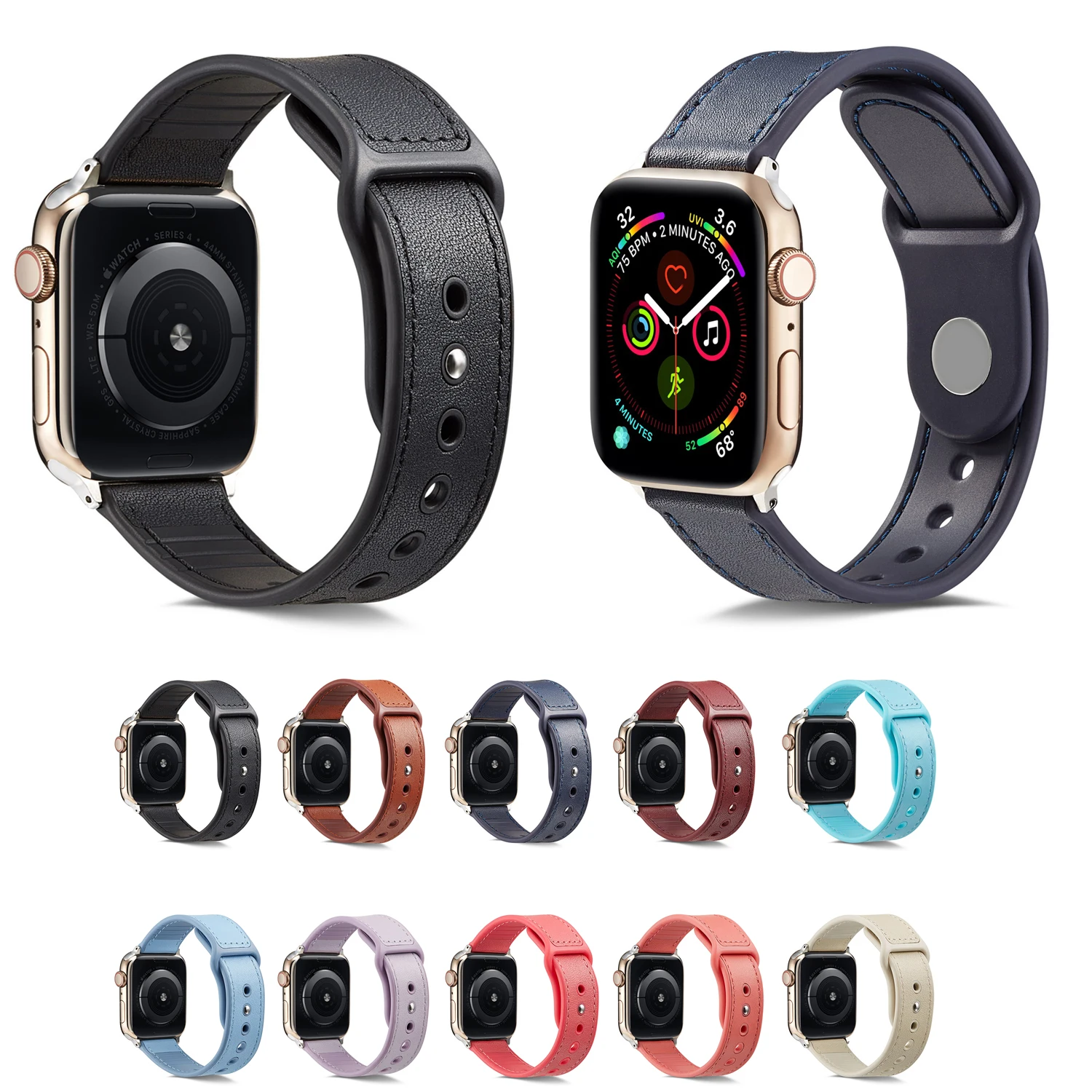 Благородный из натуральной кожи петлевой силиконовый для наручных часов Apple Watch