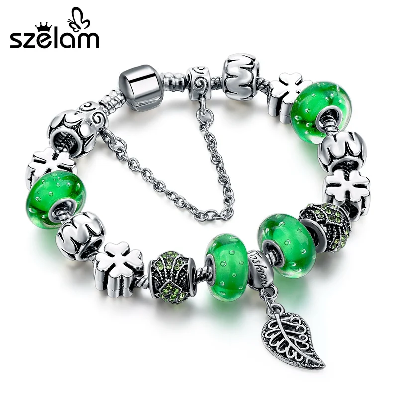 Szelam Leaf Charm Bracelets & Bangles With Green Murano Glass Beads Silver Color Bracelet Women Pulseras Mujer SBR160236
Szelam Leaf Charm Bracelets & Bangles With Green Murano Glass Beads Silver Color Bracelet Women Pulseras Mujer SBR160236