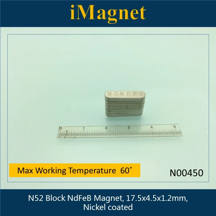 N00450 30pcs N52 Block Rare Earth Neodymium Magnet,17.5x4.5x1.2mm,Cuboid Ndfeb Magnet ,Magnet for refrigerator,Fridge Magnet 
N00450 30pcs N52 Block Rare Earth Neodymium Magnet,17.5x4.5x1.2mm,Cuboid Ndfeb Magnet ,Magnet for refrigerator,Fridge Magnet