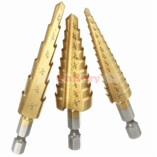 3 Sets Lot 3pcs Hss Step Drills 1/4 Inch Hex Shank Titanium Coated Bit 1 Drill Bit
3 Sets Lot 3pcs Hss Step Drills 1/4 Inch Hex Shank Titanium Coated Bit 1 Drill Bit