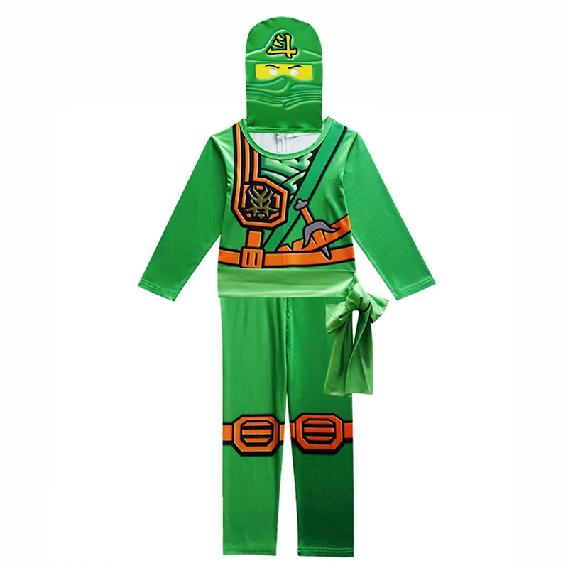 Ninja Costume Kids Children Halloween for Fancy Party Dress Cosplay Anime Superhero Jumpsuits Green Clothes |