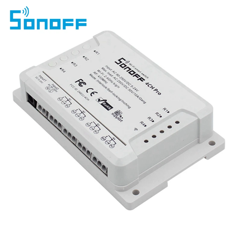 Фото Интеллектуальный выключатель света SONOFF 4CH Pro R2 10A 2200 Вт 433 МГц - купить