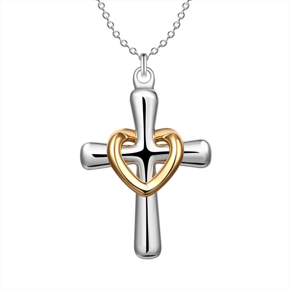 Beautiful Golden Heart Design Silver color Cross Pendant Necklace Fashion Jewelry Classic wedding gift for woman good quality
Beautiful Golden Heart Design Silver color Cross Pendant Necklace Fashion Jewelry Classic wedding gift for woman good quality